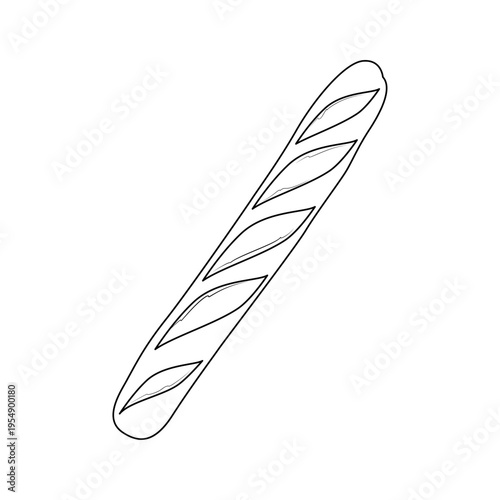 Line art illustration of baguette bread isolated on white background. Minimal bakery outline for food design, cafe menu, packaging, labels and fresh baked goods themes.