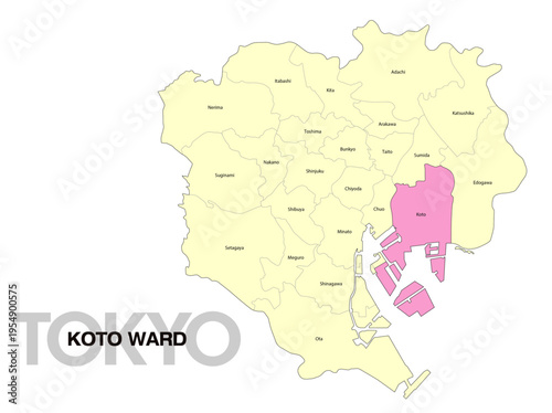 東京都江東区の位置地図 区名有り(英語) 01