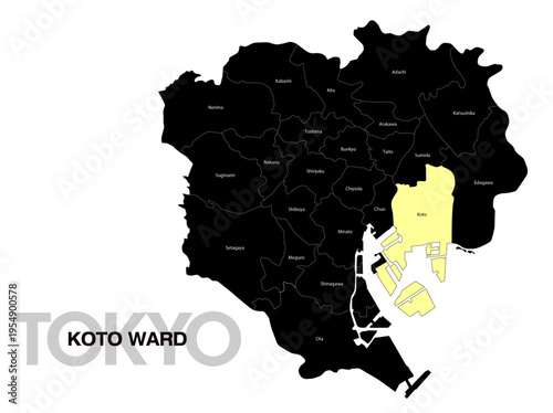 東京都江東区の位置地図 区名有り(英語) 03