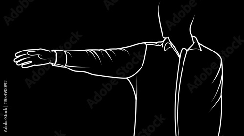 Black and white line art of a person's arm extending horizontally, hand open, depicting direction, presentation, or a stopping gesture.