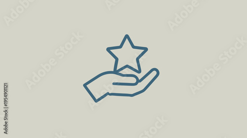 Outline icon of hand holding a star, symbolizing quality, excellence, success, best service, customer rating, and achievement.