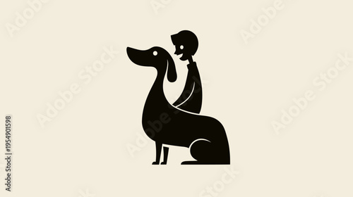 Simple silhouette illustration of a person gently petting a dog, symbolizing companionship, loyalty, care, and the human-animal bond.