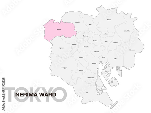 東京都練馬区の位置地図 区名有り(英語) 02