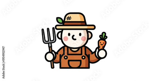 Cartoon farmer with carrot and pitchfork vector illustration