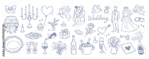 Fotografía Hand drawn Valentine and wedding doodle set