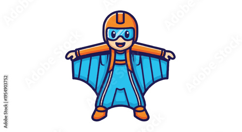 Wingsuit skydiver in flight cartoon illustration