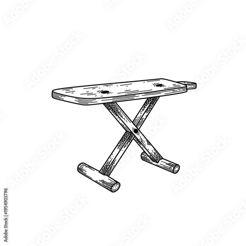 hand drawn wooden ironing board line art vector illustration