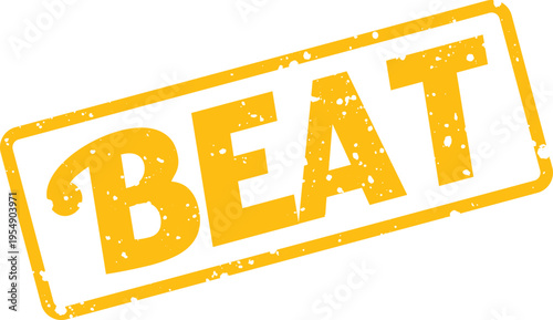 Dynamic yellow distressed stamp showing the word BEAT perfect for music rhythm and winning concepts
