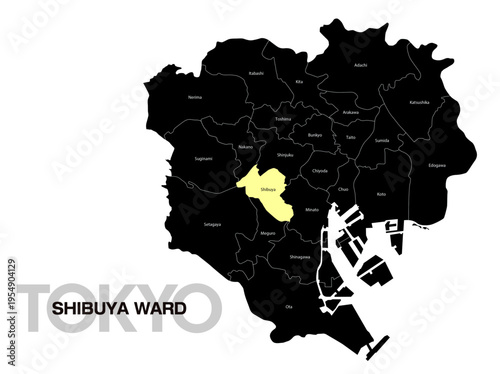 東京都渋谷区の位置地図 区名有り(英語) 03