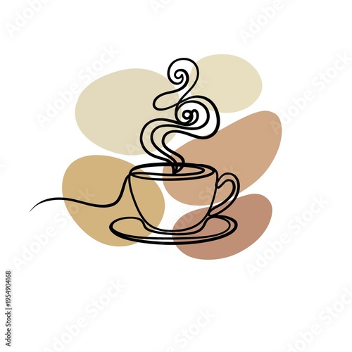 Minimalist Coffee Cup Continuous Line Art with Abstract Earthy Shapes