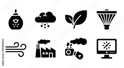 Environmental Icons: Pollution, Nature, Weather, Industry, Technology, Energy