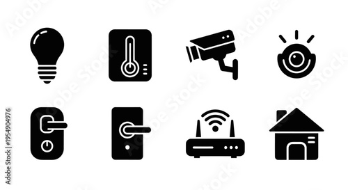 Smart Home Technology Icons: Security, Comfort, and Connectivity