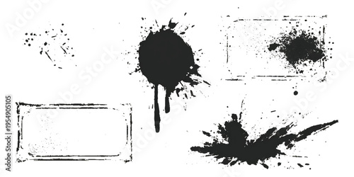 Hand drawn grunge brush stroke collection. dirty paint stains splatter effects and rough artistic design.