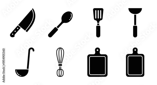 Set of kitchen utensils icons, vector illustration, isolated on white background