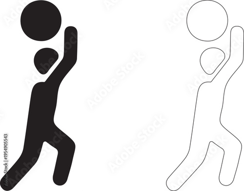 Jumping with a ball. Vector icon.