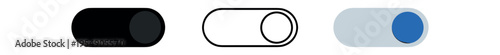 Three simple toggle switch icons in solid, outline, and colored styles showing on and off states.
