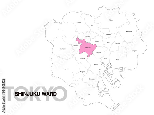 東京都新宿区の位置地図 区名有り(英語) 04