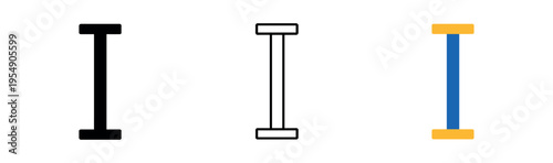 Three i beam icons in solid, outline, and colored styles representing a structural steel girder.