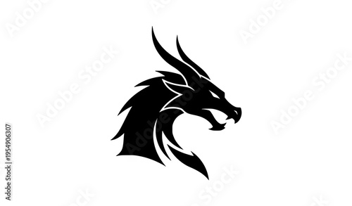 Stylized dragon head logo modern elegant mythical creature black flat vector branding design