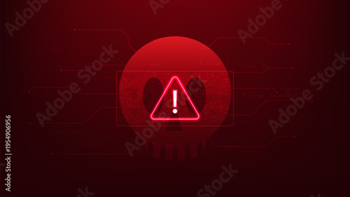 Abstract cyber security technology background a skull symbol, representing cyber threats, hacking risks, data breaches, digital danger, and the importance of information security and protection