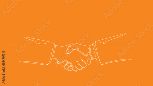 Continuous line drawing of two business people shaking hands