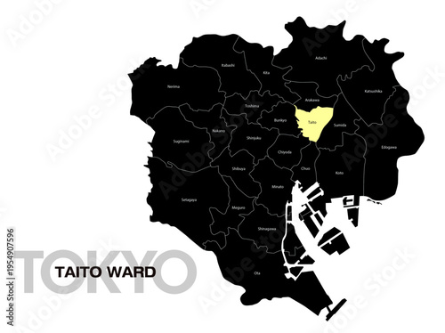 東京都台東区の位置地図 区名有り(英語) 03
