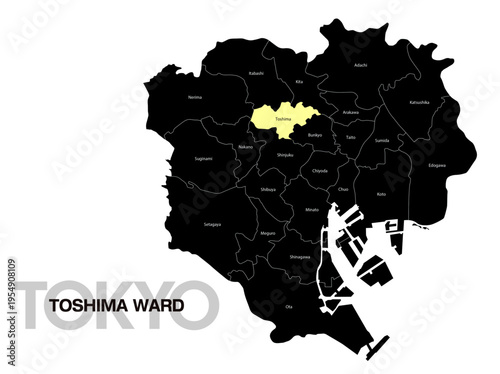 東京都豊島区の位置地図 区名有り(英語) 03
