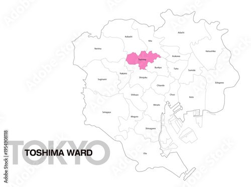 東京都豊島区の位置地図 区名有り(英語) 04