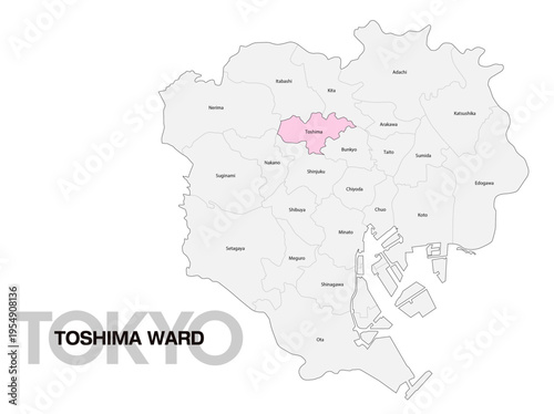 東京都豊島区の位置地図 区名有り(英語) 02