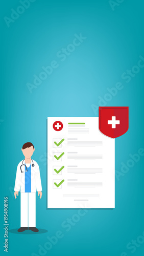 Health Insurance Concept with Doctor Medical Checklist Coverage Protection Healthcare Service