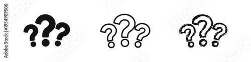 Multiple Question Marks Icon Set. Concept of confusion, uncertainty, doubt, and many questions in different styles.