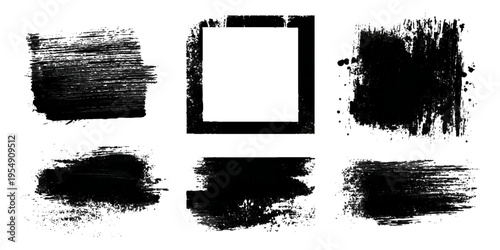 Hand drawn grunge brush stroke collection. dirty paint stains splatter effects and rough artistic design.