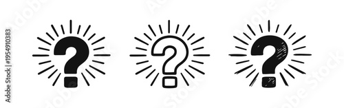 Illuminated Question Mark Icon Set. Symbolizing discovery, insight, revelation, and the moment of understanding or finding a solution.