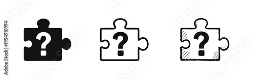 Unresolved Puzzle Piece with Question Mark Icon Set for Inquiry and Problem Solving Vector Illustration