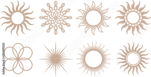 Celestial Radiance: An array of intricate sun designs, each radiating its unique charm, evokes a sense of warmth, energy, and artistic brilliance.