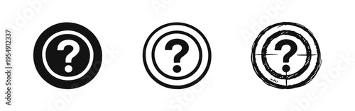 Question Mark Icon Set: Help, Problem, Information, and Target Symbol in Solid, Outline, and Hand-Drawn Doodle Styles