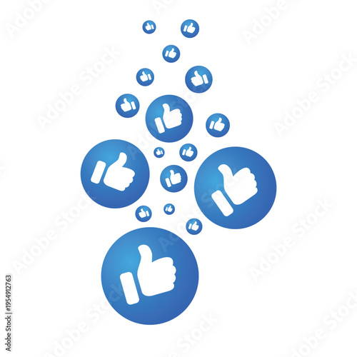 Floating Thumbs Up Like Icons Vector Illustration, Facebook Page Likes, Facebook Likes Falling