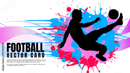 Dynamic football player silhouette on artistic ink splash background, soccer ball, vector
