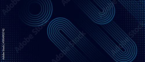 Dark blue abstract background with glowing blue curved lines decoration. Modern and futuristic geometric line and halftone dot design. Vector illustration EPS. 4