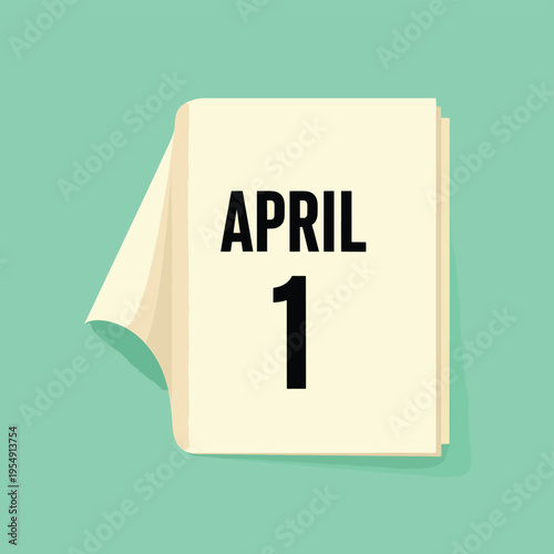 Tear off calendar page showing April 1st date on light blue background with space for copy