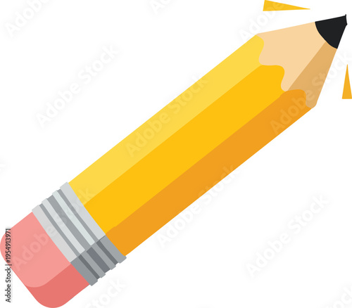 Yellow pencil with pink eraser and graphite tip on checkered background