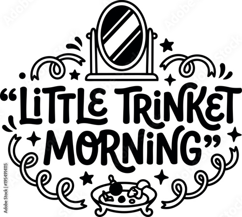 Little trinket morning phrase with mirror and jewelry tray vector art