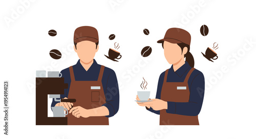Barista Prepare Coffee Drink in Cafe Using Machine Illustration 