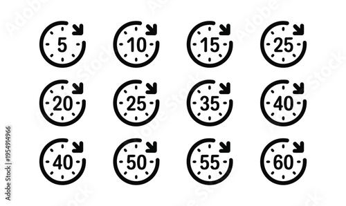 Timer Minutes Countdown Icon Set Vector for Cooking Exercise and Productivity App Interface