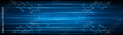 Blue glowing lines with glitter light effect on dark background. High speed internet technology concept or fast wireless data transmission. modern internet network connection technology background