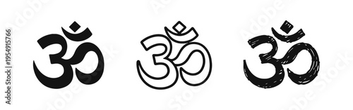 Om (Aum) symbol icon set - Sacred sound and spiritual symbol in Hinduism and Buddhism in various styles.
