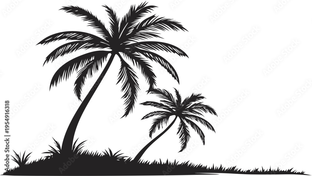 Fototapeta premium Palm Tree Silhouette Vector with Coconuts Tropical Island Icon