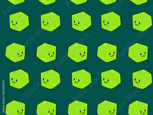 Toxic green, gooey gelatinous cube character depicted in a playful cartoon style against a deep dark background. Dynamic illustration perfect for fantasy RPG game assets, monster manuals, and tabletop
