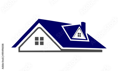 Foto The illustration depicts a blue roofed house with white walls and grey details