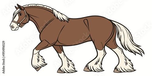 "A professional, ultra high-resolution 3D photorealistic render of a majestic heavy draft horse, such as a Belgian or Clydesdale, isolated on a solid white background. The horse is shown in a three-qu